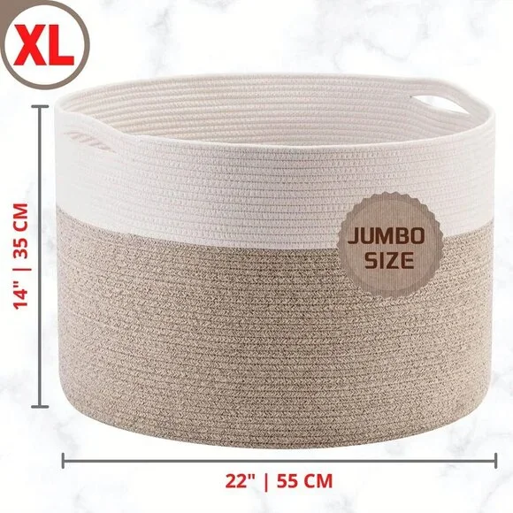 Extra Large 22 x 14in Decorative Blanket Basket for Living Room, Laundry Basket, - Picture 3 of 9